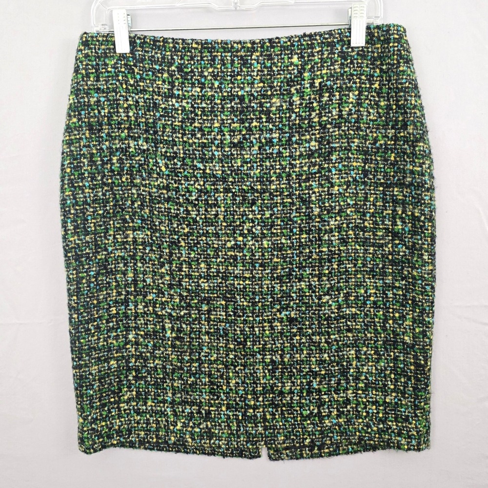 Liz Claiborne Tweed Back‎ Zipper Split Green Mulicolor Skirt 6P